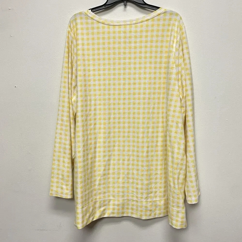 Croft & Barrow Top Womens 3X Yellow White Long Sleeved Sweater Blouse Casual